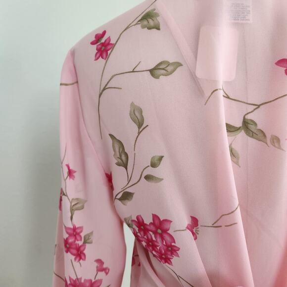 Vintage Y2K Studio I Pink Floral Sheer Button Down Blouse Tie Back S/M - Picture 7 of 10